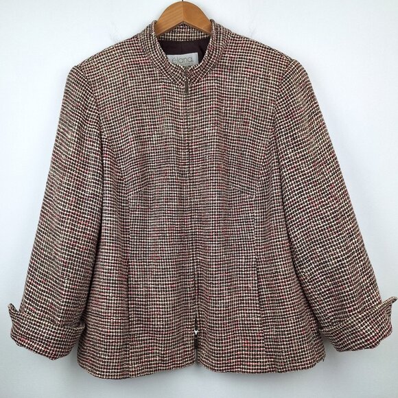 100% Silk Tweed Blazer Jacket Size 14. Pink White Brown Boucle Elana by Tanner - Picture 1 of 16